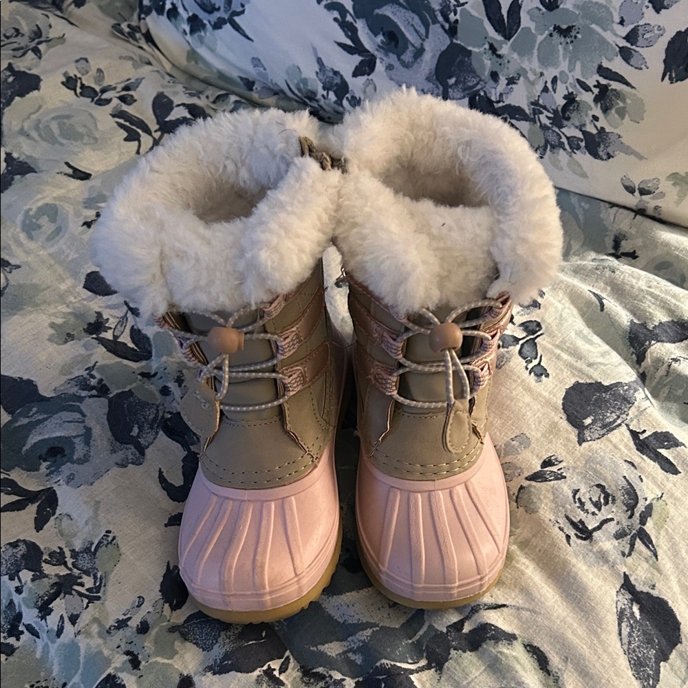 Cozy Pink and Tan Winter Boots - Sz 12 Kids